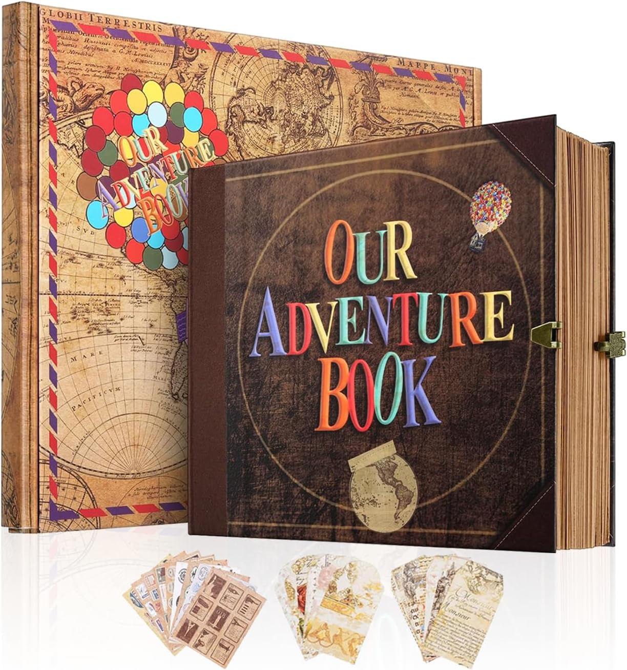 AMAOGE Our Adventure Book Scrapbook, Photo Album with 146 Retro Pages, Embossed Words Hard Cover Travel Scrapbook, Up Memory Book For Anniversary Wedding Holiday Gifts, 8.9 * 7.7 In