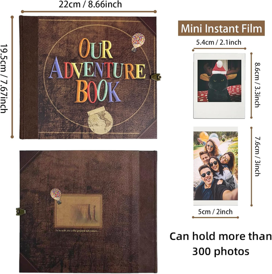 AMAOGE Our Adventure Book Scrapbook, Photo Album with 146 Retro Pages, Embossed Words Hard Cover Travel Scrapbook, Up Memory Book For Anniversary Wedding Holiday Gifts, 8.9 * 7.7 In